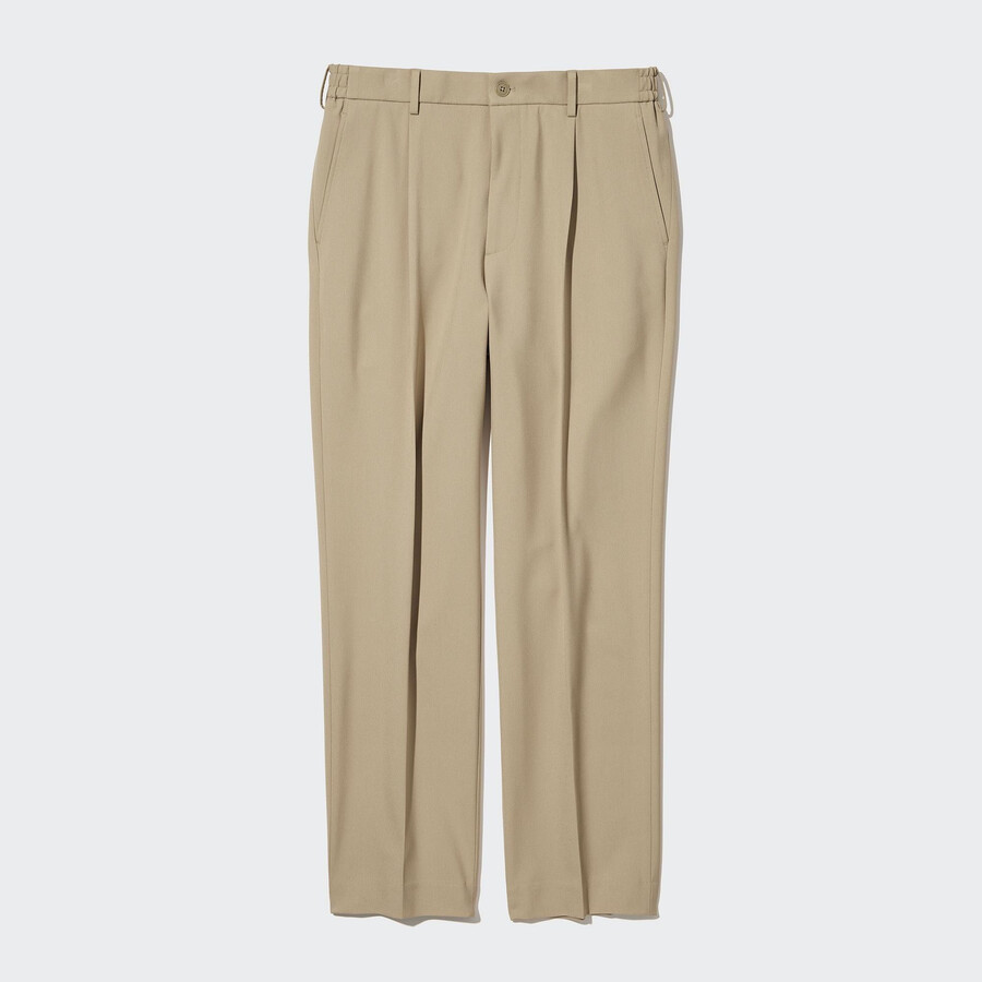 herre uniqlo two way stretch plisseret tapered fit bukser beige