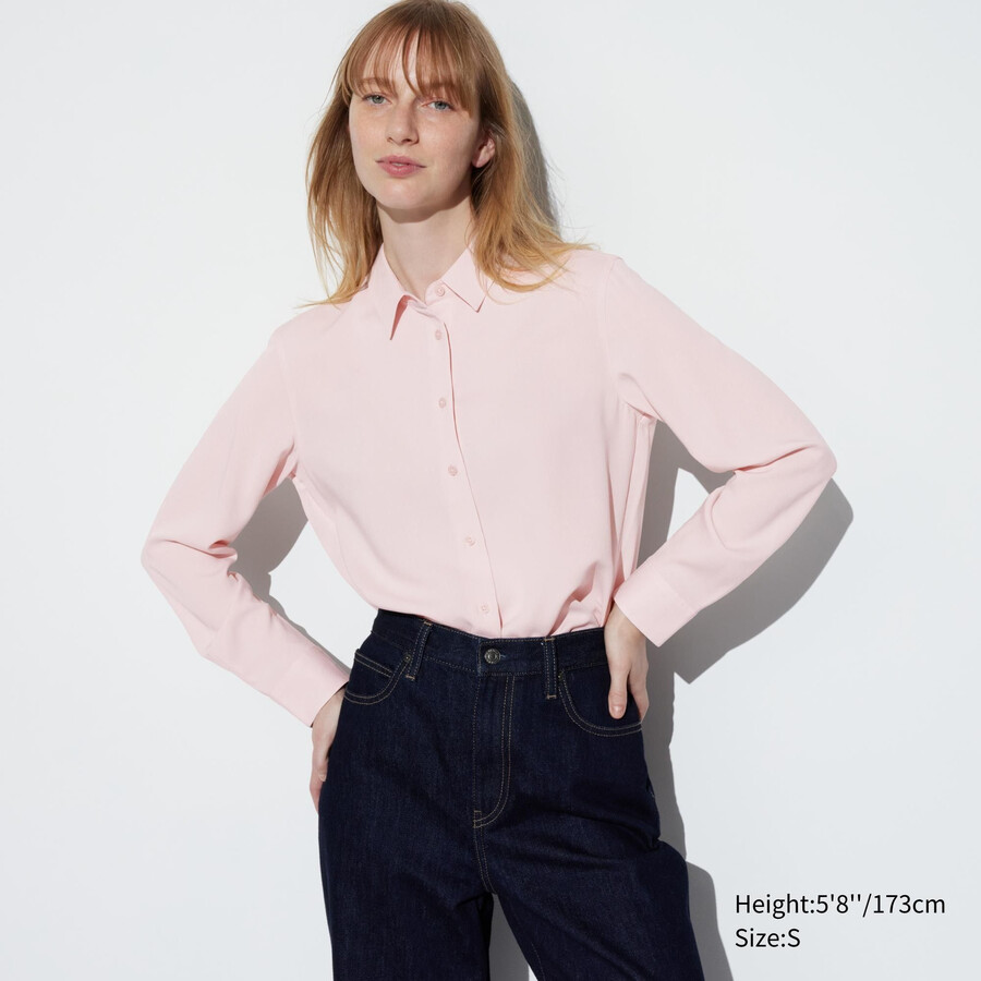lyserød uniqlo rayon-ærmet bluse til kvinder