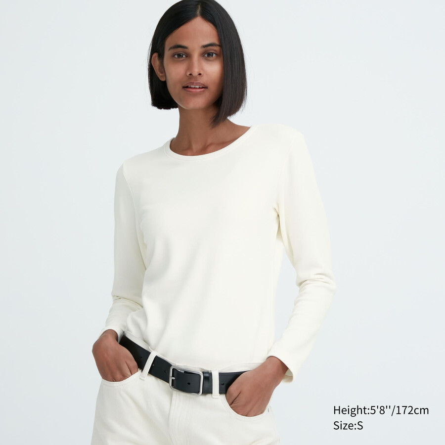 hvide uniqlo heattech ultra warm rund hals Ærmer termo t-shirts til kvinder