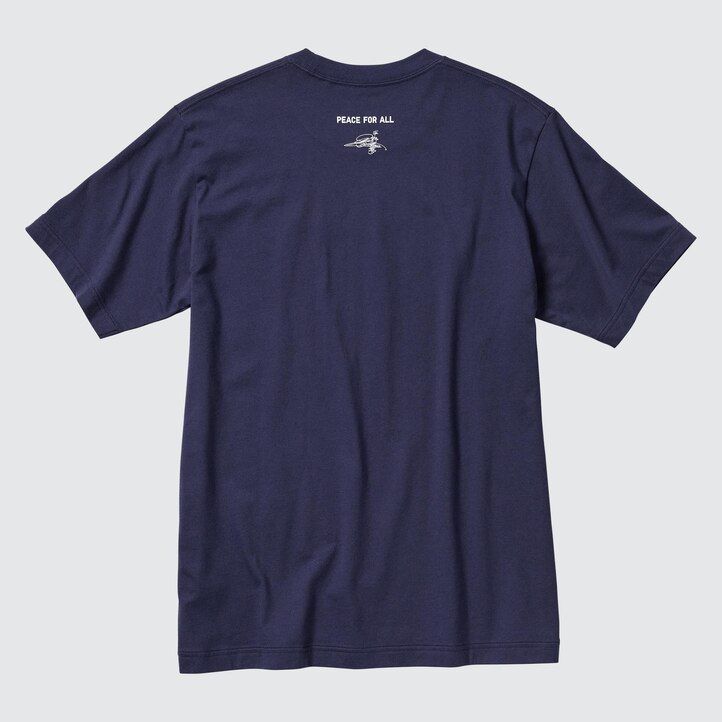 marineblå uniqlo peace for all graphic ayumu hirano t-shirts til kvinder